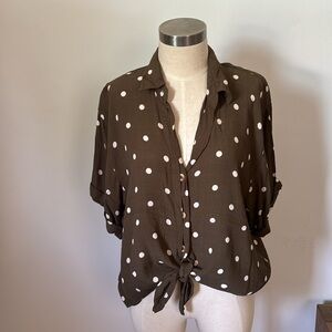 Faithfull the Brand button up polka dot tie front top